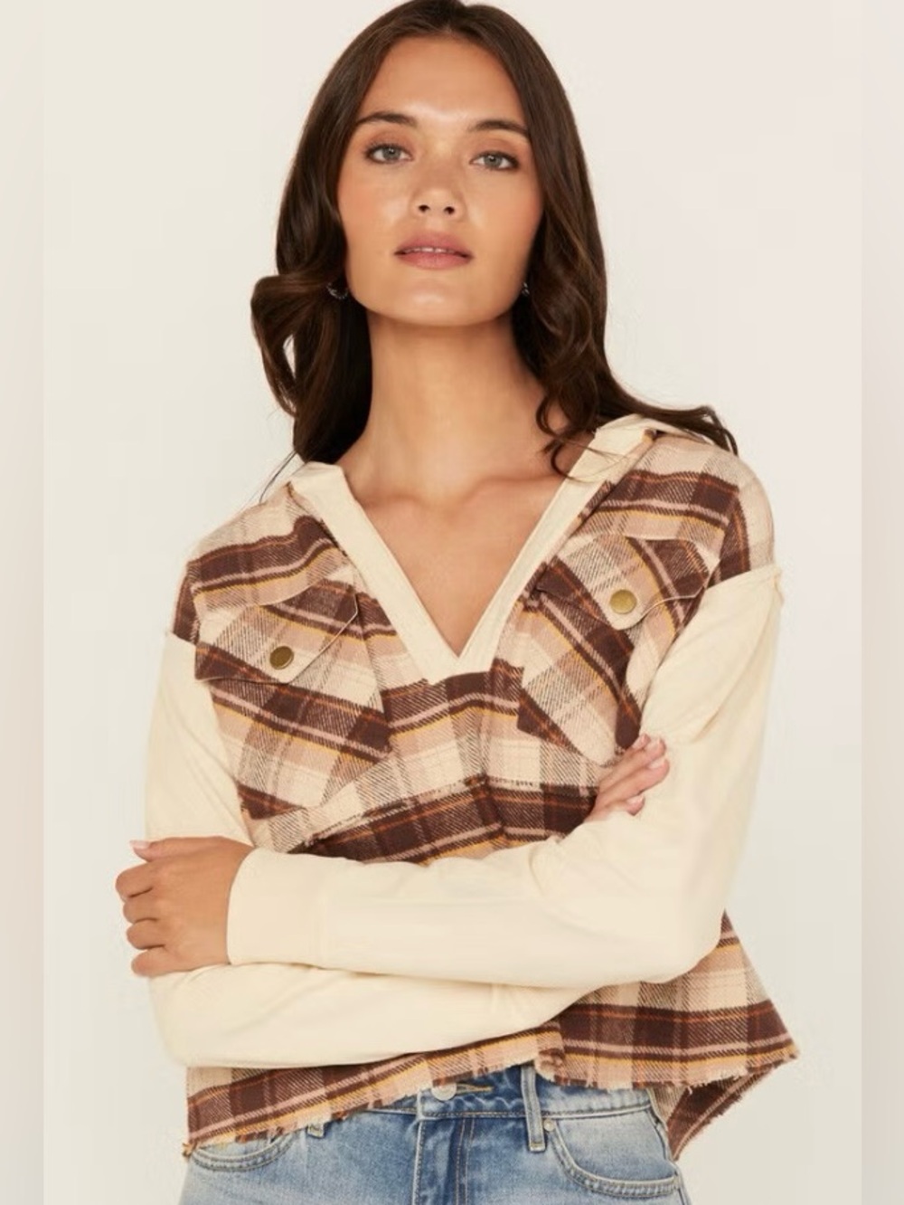 Cleo + Wolf Damian Hooded Flannel Pullover Small